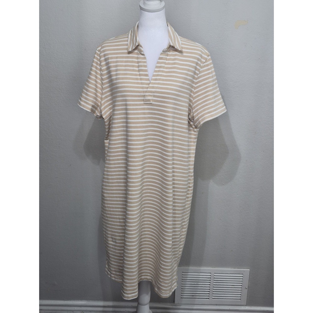 Southern Tide Women's XL Tan White Stripe Polo Dress Coastal Preppy Nautical